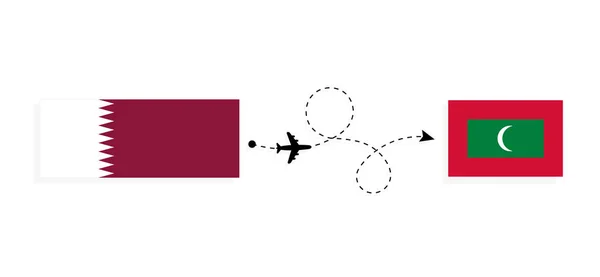 Vol Voyage Qatar Aux Maldives Par Avion Passagers Concept Voyage — Image vectorielle