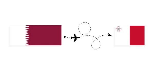 Vol Voyage Qatar Malte Par Avion Passagers Concept Voyage — Image vectorielle