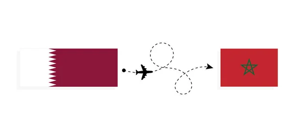 Vuelo Viaje Qatar Marruecos Avión Pasajeros Concepto Viaje — Vector de stock