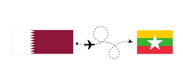 Vol Voyage Qatar Myanmar Par Avion Passagers Concept Voyage — Image vectorielle