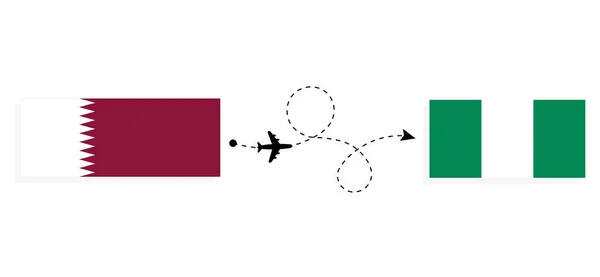 Vol Voyage Qatar Nigeria Par Avion Passagers Concept Voyage — Image vectorielle