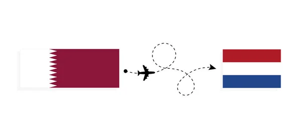 Vol Voyage Qatar Aux Pays Bas Par Avion Passagers Concept — Image vectorielle