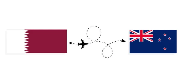 Vol Voyage Qatar Nouvelle Zélande Par Avion Passagers Concept Voyage — Image vectorielle