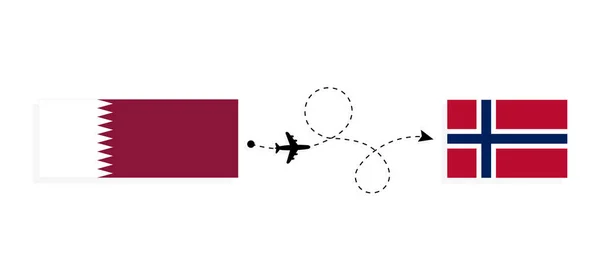 Vol Voyage Qatar Norvège Par Avion Passagers Concept Voyage — Image vectorielle