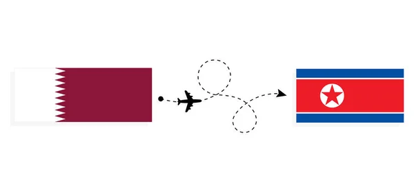 Vol Voyage Qatar Corée Nord Par Avion Passagers Concept Voyage — Image vectorielle