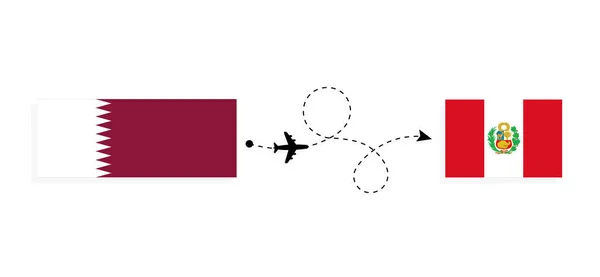 Vol Voyage Qatar Pérou Par Avion Passagers Concept Voyage — Image vectorielle