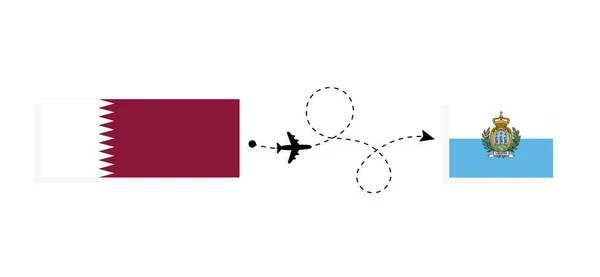 Vol Voyage Qatar Saint Marin Par Avion Passagers Concept Voyage — Image vectorielle