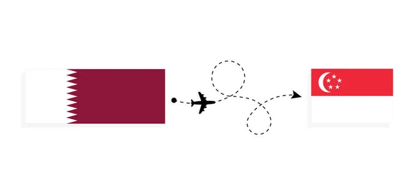 Vol Voyage Qatar Singapour Par Avion Passagers Concept Voyage — Image vectorielle