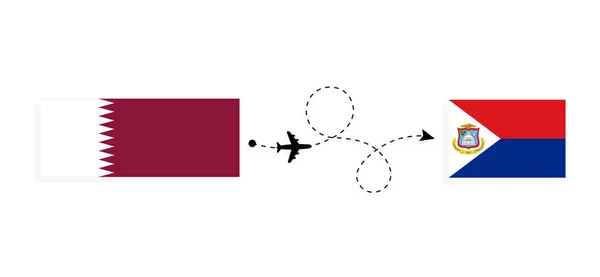 Vol Voyage Qatar Sint Maarten Par Avion Passagers Concept Voyage — Image vectorielle