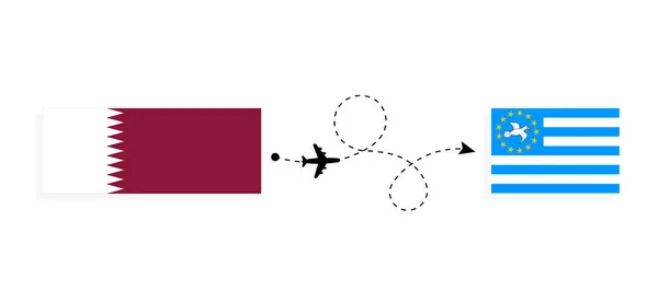Vol Voyage Qatar Vers Sud Cameroun Par Avion Passagers Concept — Image vectorielle
