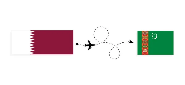 Vol Voyage Qatar Turkménistan Par Avion Passagers Concept Voyage — Image vectorielle
