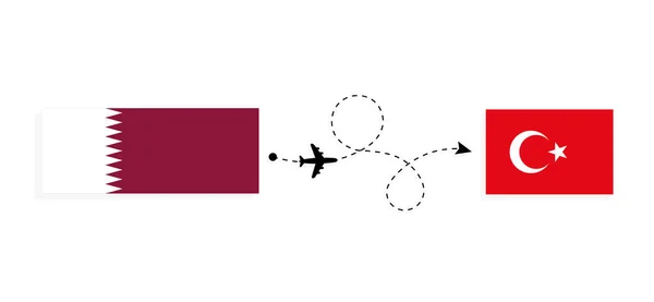 Vol Voyage Qatar Turquie Par Avion Passagers Concept Voyage — Image vectorielle