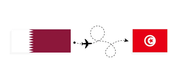 Vol Voyage Qatar Tunisie Par Avion Passagers Concept Voyage — Image vectorielle
