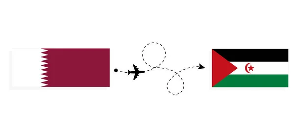 Vol Voyage Qatar Sahara Occidental Avion Passagers Concept Voyage — Image vectorielle