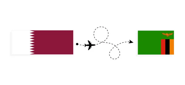 Vol Voyage Qatar Zambie Par Avion Passagers Concept Voyage — Image vectorielle