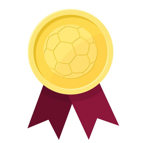Medalla Oro Con Cintas Balón Fútbol Para Los Ganadores — Vector de stock