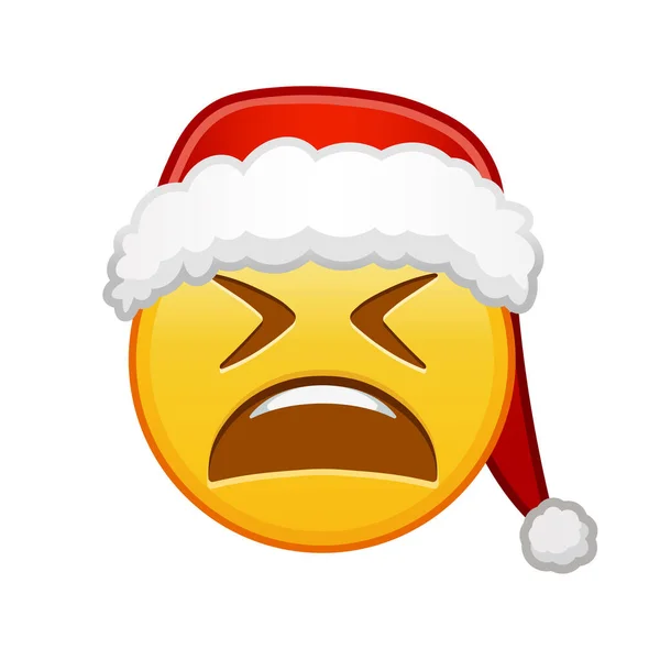 Visage Fatigué Noël Grande Taille Sourire Emoji Jaune — Image vectorielle