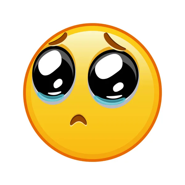 Visage Avec Yeux Suppliants Grande Taille Sourire Emoji Jaune — Image vectorielle