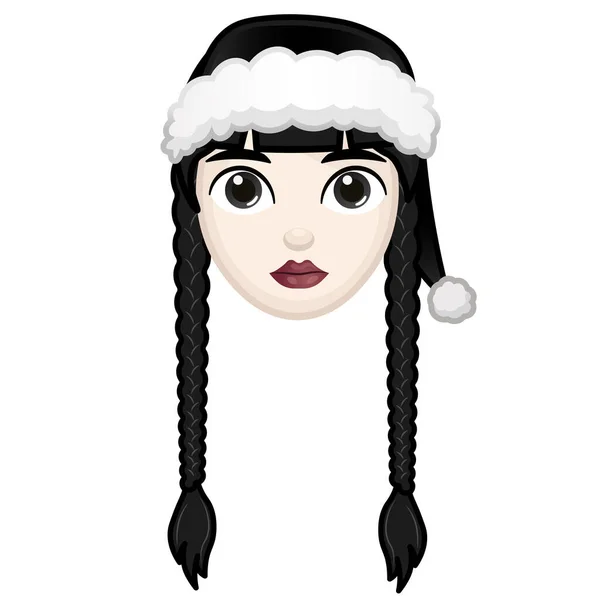 stock vector Woman with black hair and hat. Wednesday concept. Large size of pale emoji face