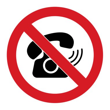 Telefon ya da akıllı telefon silueti arka planda izole edilmiş kırmızı çapraz daire şeklinde