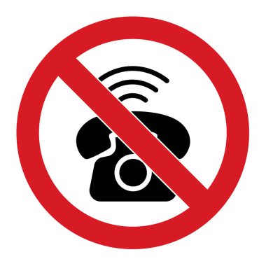 Telefon ya da akıllı telefon silueti arka planda izole edilmiş kırmızı çapraz daire şeklinde