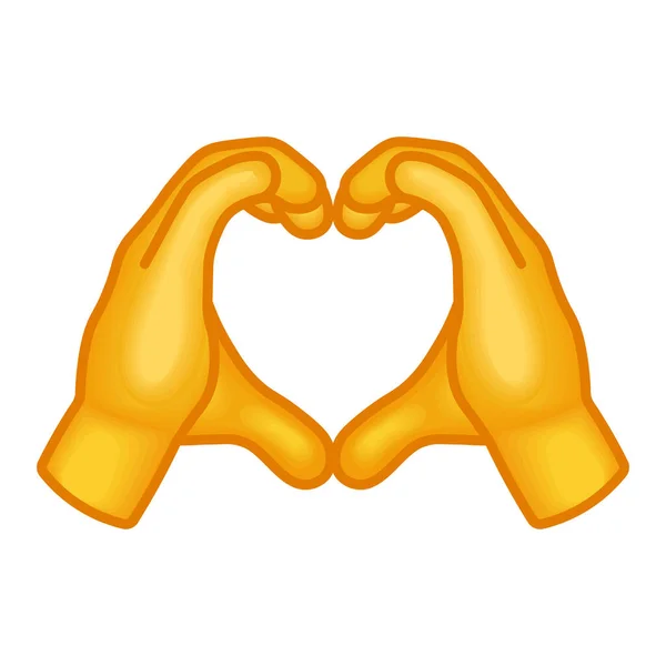 Two Hands Forming Heart Shape Large Size Yellow Emoji Hand — Vetor de Stock