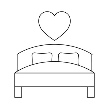 Aziz Sevgililer Günü için kalp ikonu olan yatağın basit bir çizimi