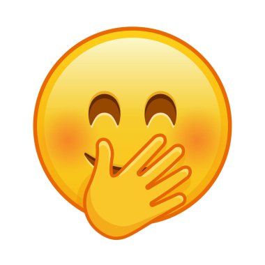 Smiling face with smiling eyes covering mouth with hand