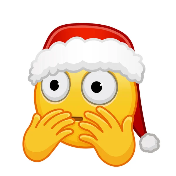 Christmas Frightened Face Covering Hands Large Size Yellow Emoji Smile — Stock Vector