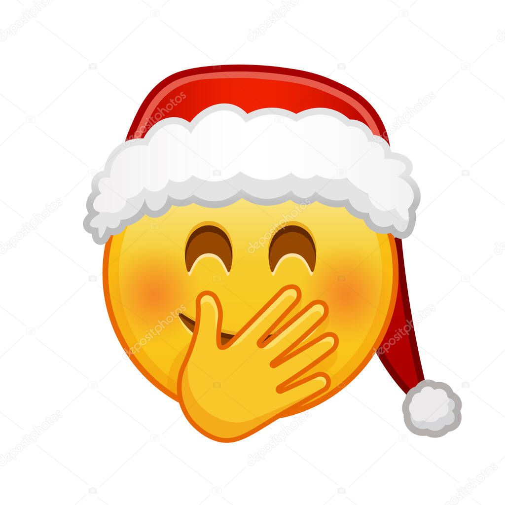 Christmas smiling face with smiling eyes covering mouth with hand