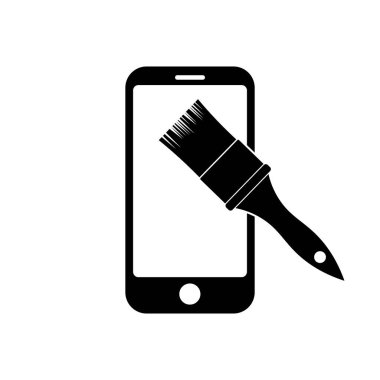 Uygulama ve web için boya fırçası simgesi olan telefon