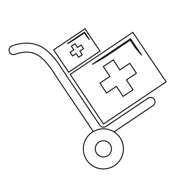 Illustration Des Handwagen Symbols Mit Medizinischer Box Flacher Designstil — Stockvektor