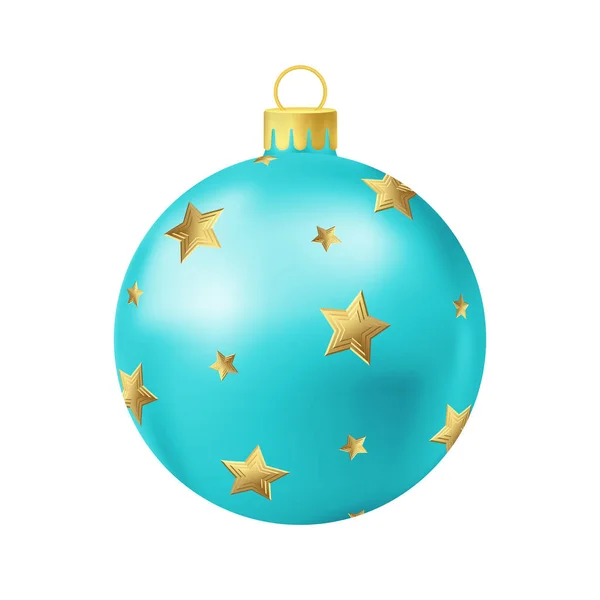 Palla Turchese Albero Natale Con Stella Oro — Vettoriale Stock
