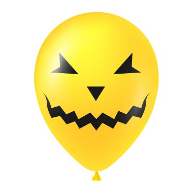 Korkunç ve komik yüzlü Cadılar Bayramı sarı balonu çizimi