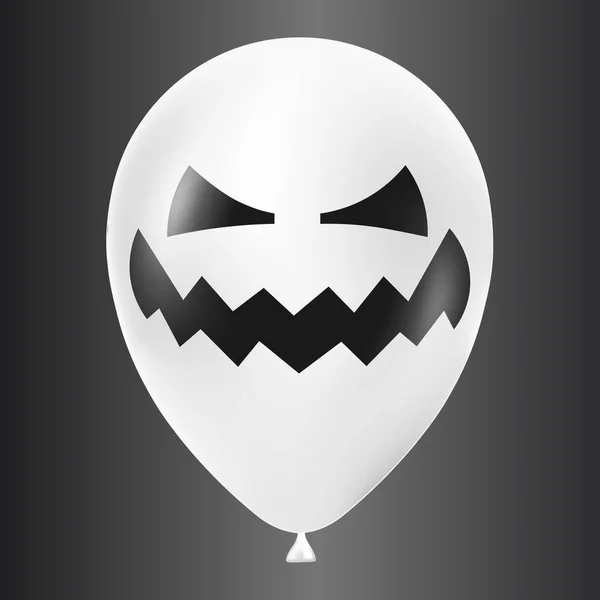 Halloween Balão Branco Ilustração Com Rosto Assustador Engraçado Isolado Fundo — Vetor de Stock