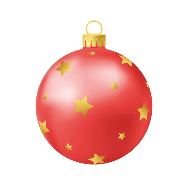 Červený Vánoční Stromek Míč Zlatou Hvězdou — Stockový vektor