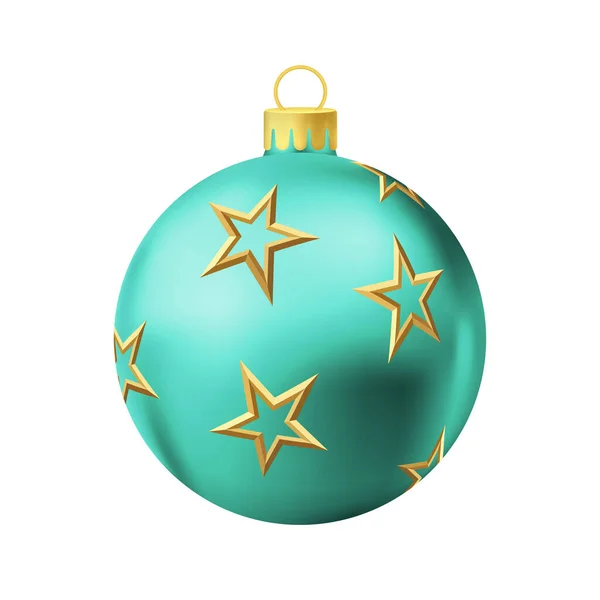 Turquoise Christmas Tree Ball Gold Star — Vector de stock
