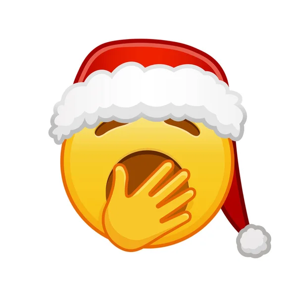 Christmas Yawning Face Large Size Yellow Emoji Smile — Stock Vector