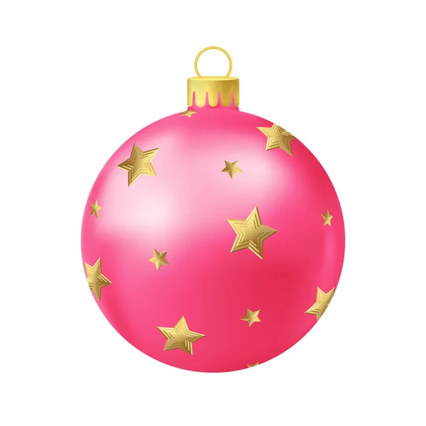 Bola Árvore Natal Rosa Com Estrela Ouro —  Vetores de Stock