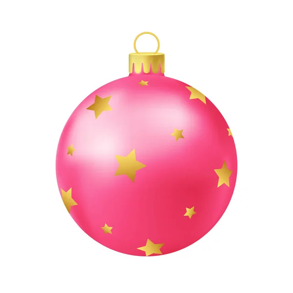ピンククリスマスツリーボール金の星と — ストックベクタ
