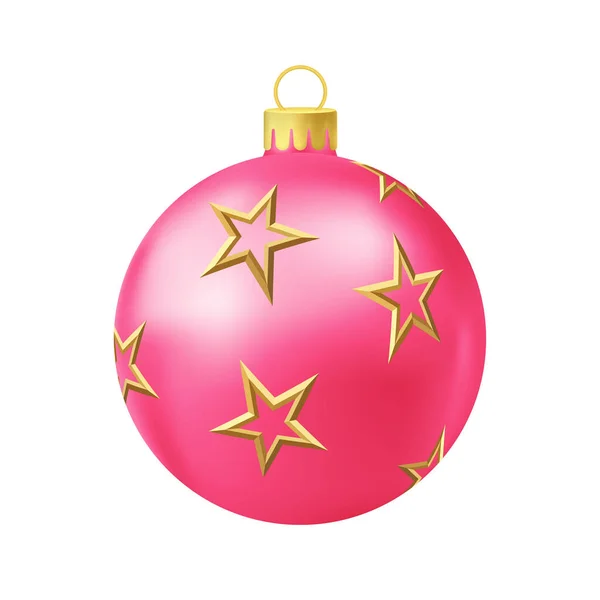 Altın Yıldızlı Pembe Noel Ağacı Topu — Stok Vektör