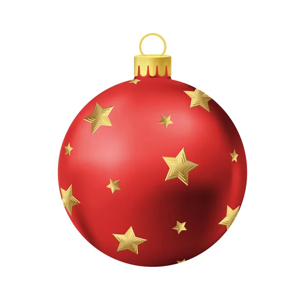 Altın Yıldızlı Kırmızı Noel Ağacı Topu — Stok Vektör