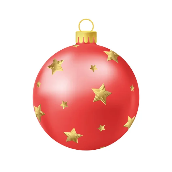 Bola Árvore Natal Vermelho Com Estrela Ouro — Vetor de Stock