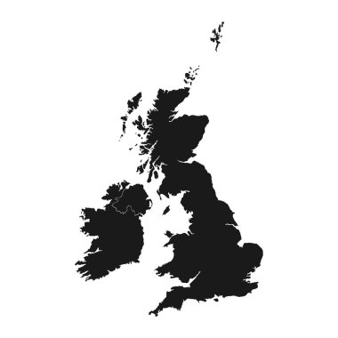 Arkaplanda izole edilmiş sınırları olan son derece ayrıntılı Birleşik Krallık haritası