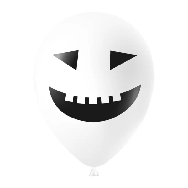 Halloween Witte Ballon Illustratie Met Eng Grappig Gezicht — Stockvector