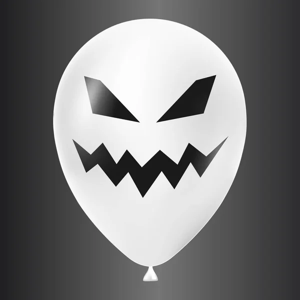 Halloween Fehér Léggömb Illusztráció Ijesztő Vicces Arc Elszigetelt Sötét Háttér — Stock Vector