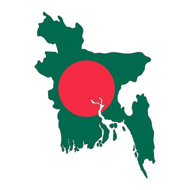 Beyaz zemin üzerinde bayrak izole Bangladeş harita silueti