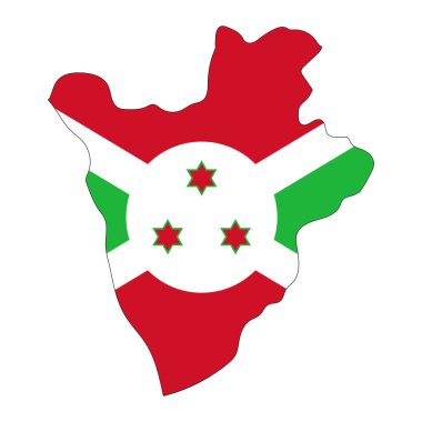 Beyaz arkaplanda bayrak bulunan Burundi harita silueti