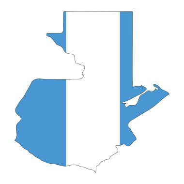 Beyaz zemin üzerinde bayrak izole Guatemala haritası silueti