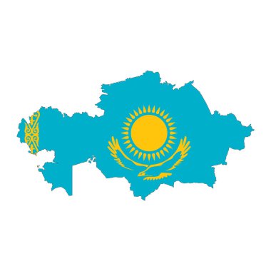 Beyaz zemin üzerinde bayrak bulunan Kazakistan haritası silueti